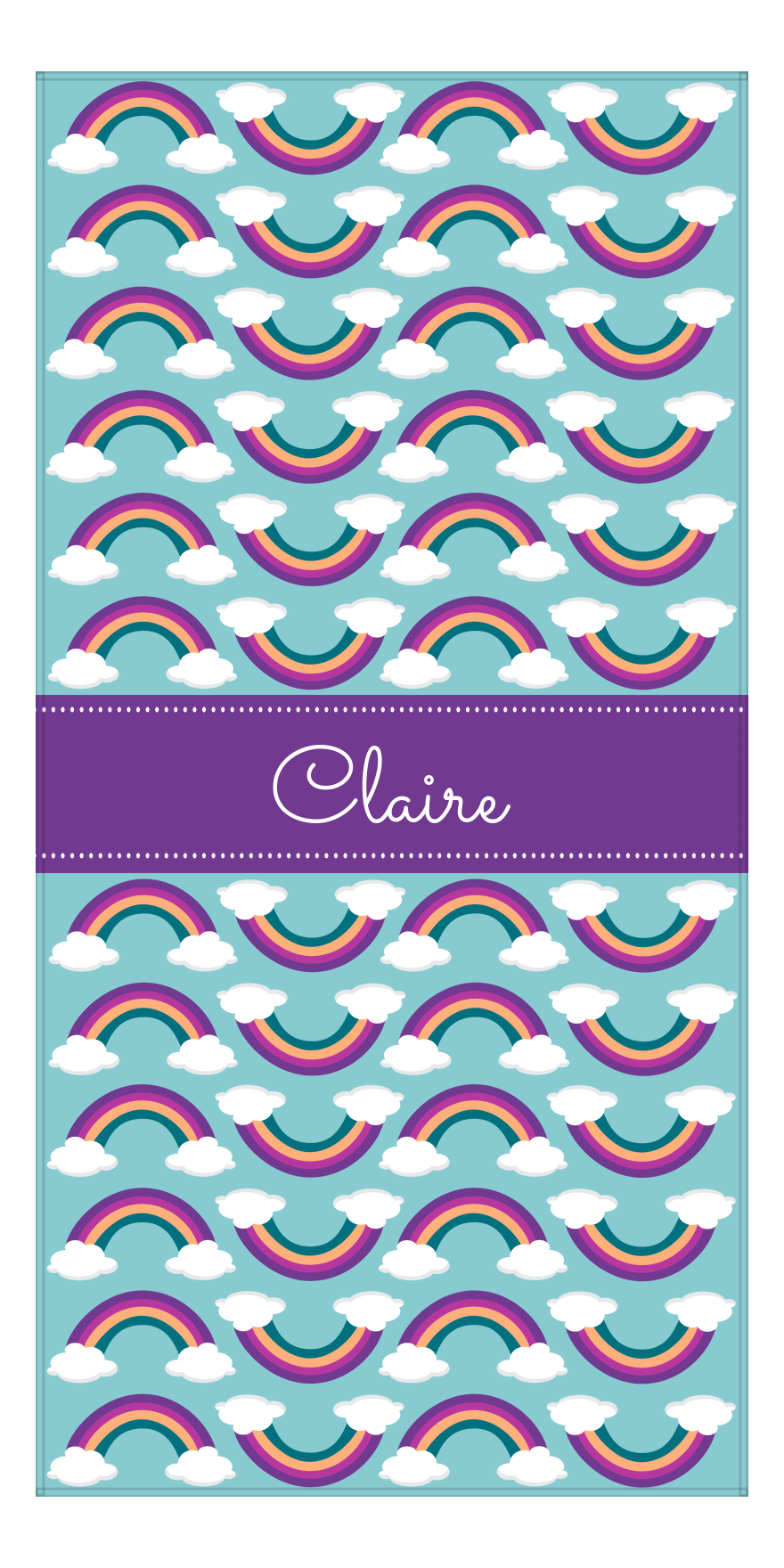 Personalized Rainbow Beach Towel II - Light Blue Background - Front View