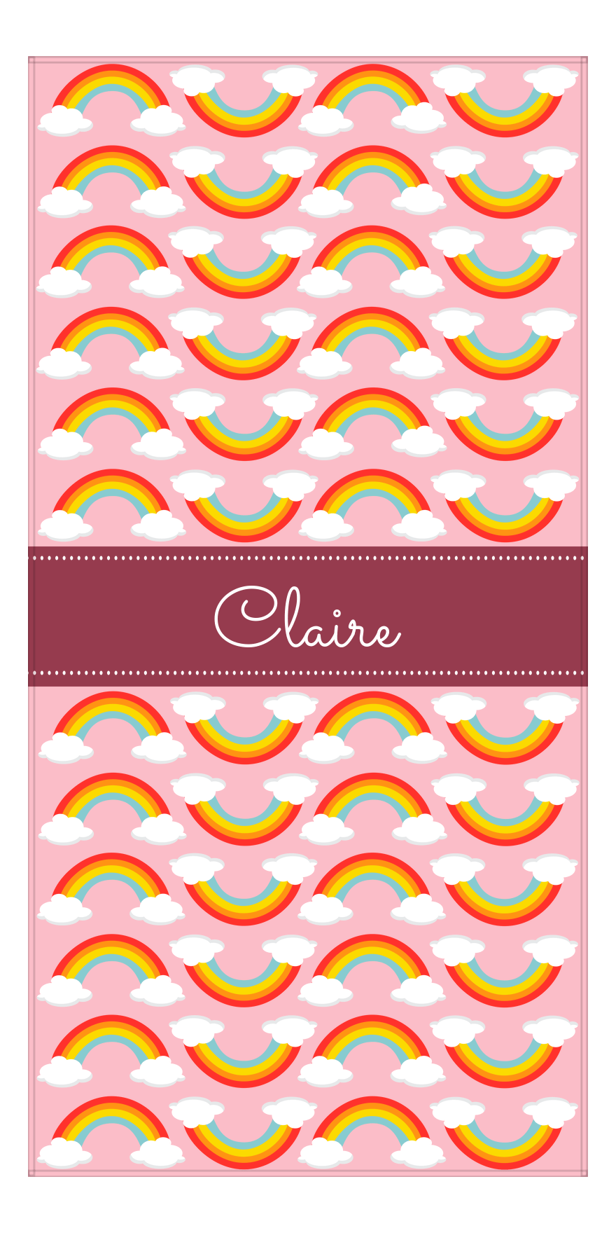 Personalized Rainbow Beach Towel II - Pink  Background - Front View