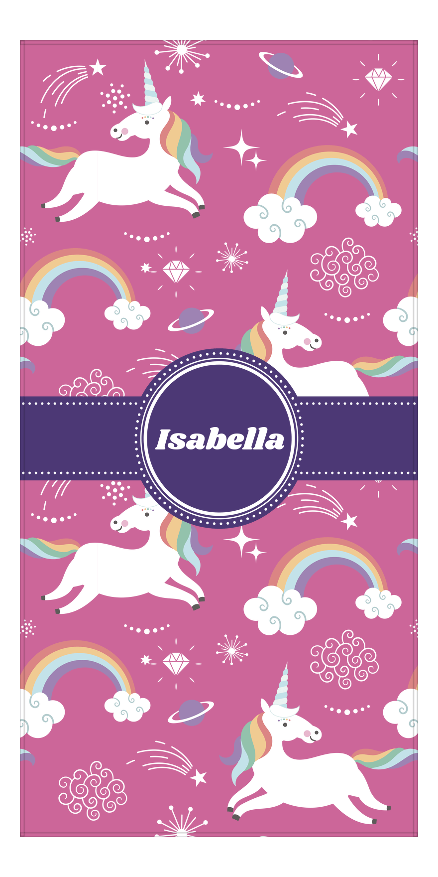 Personalized Rainbows Beach Towel I - Circle Ribbon Nameplate - Front View