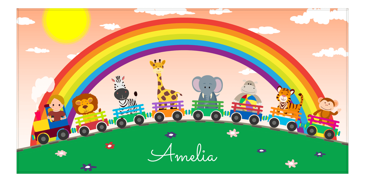 Personalized Rainbows Beach Towel IV - Animal Train - Blonde Boy - Front View