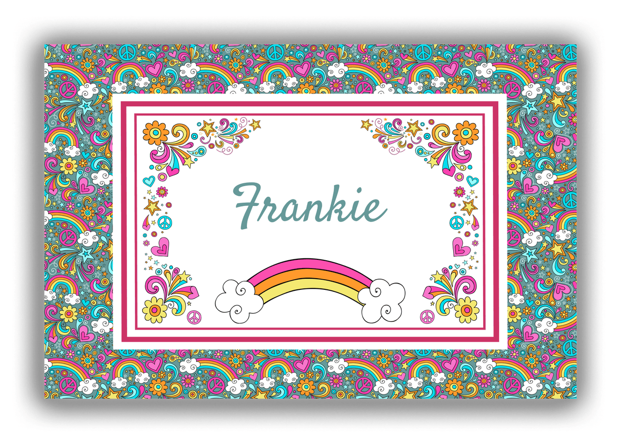 Personalized Rainbow Canvas Wrap & Photo Print II - Flower Power - Dark Teal Background - Front View