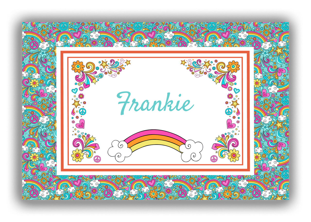 Personalized Rainbow Canvas Wrap & Photo Print II - Flower Power - Teal Background - Front View