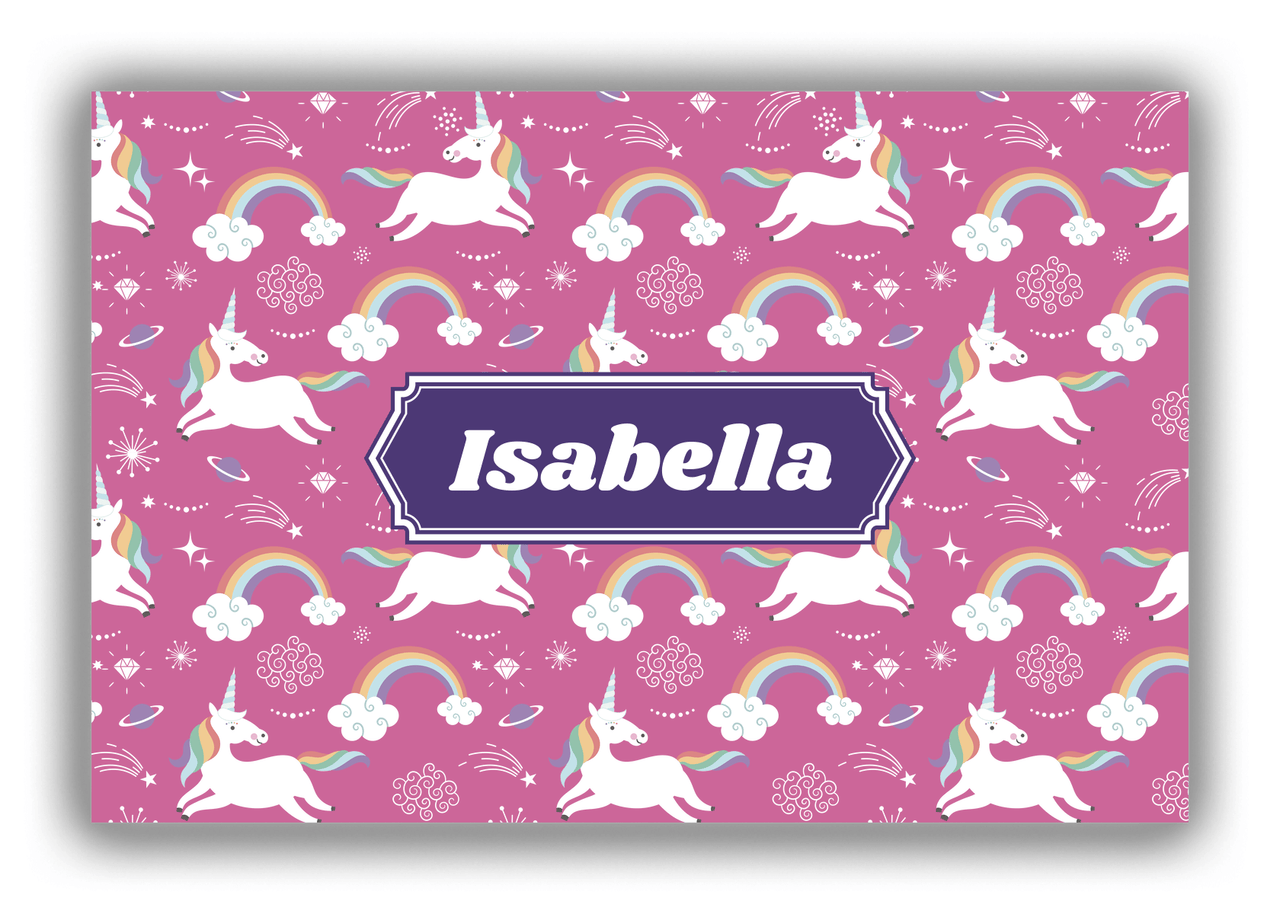 Personalized Rainbow Canvas Wrap & Photo Print III - Unicorns - Decorative Rectangle Nameplate - Front View