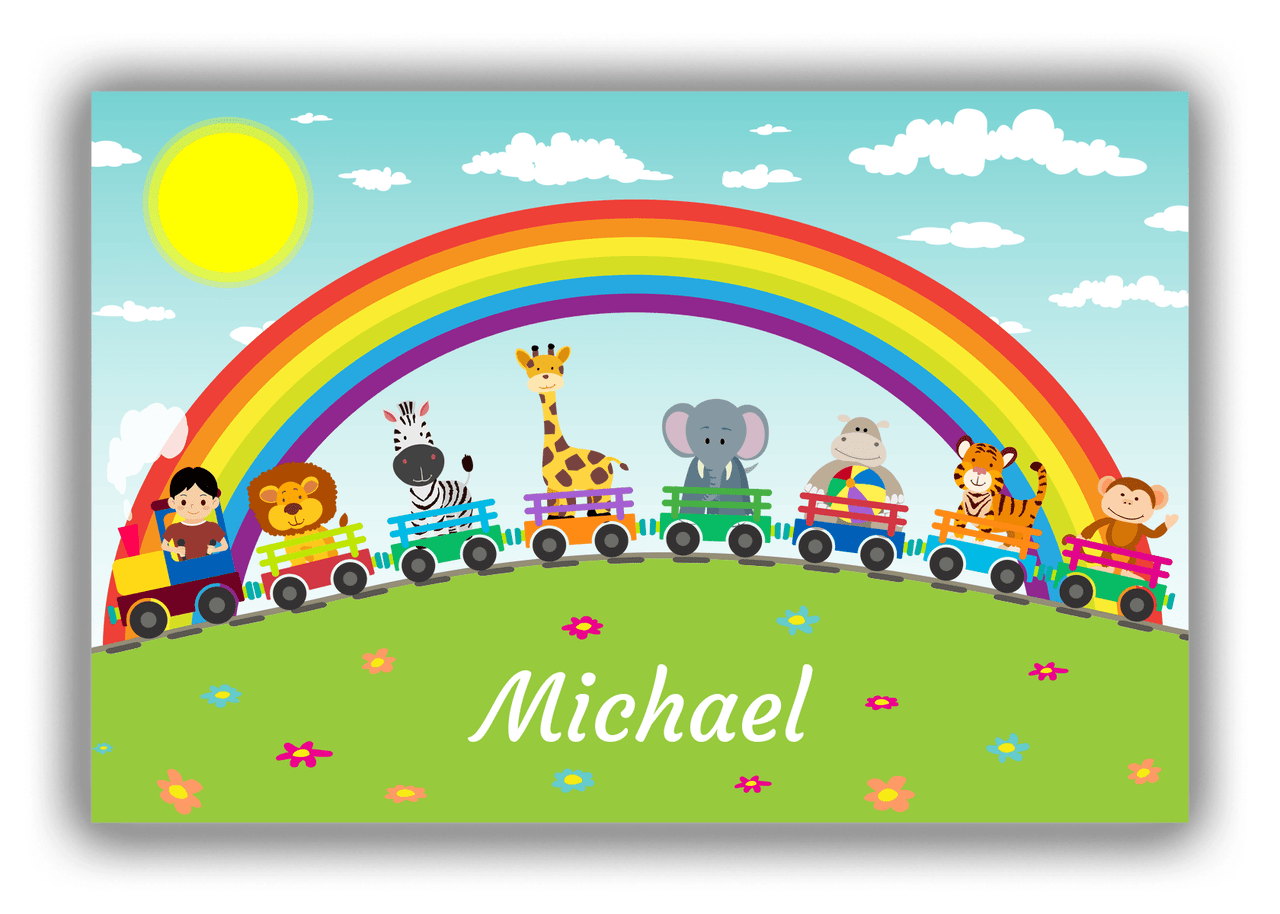Personalized Rainbow Canvas Wrap & Photo Print IV - Animal Train - Asian Boy - Front View