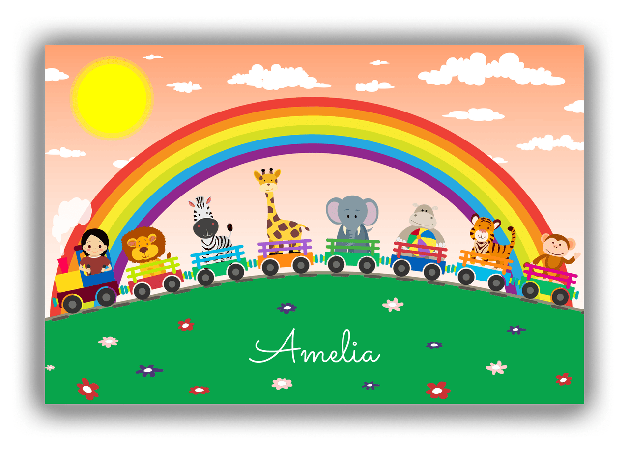 Personalized Rainbow Canvas Wrap & Photo Print V - Animal Train - Asian Girl - Front View