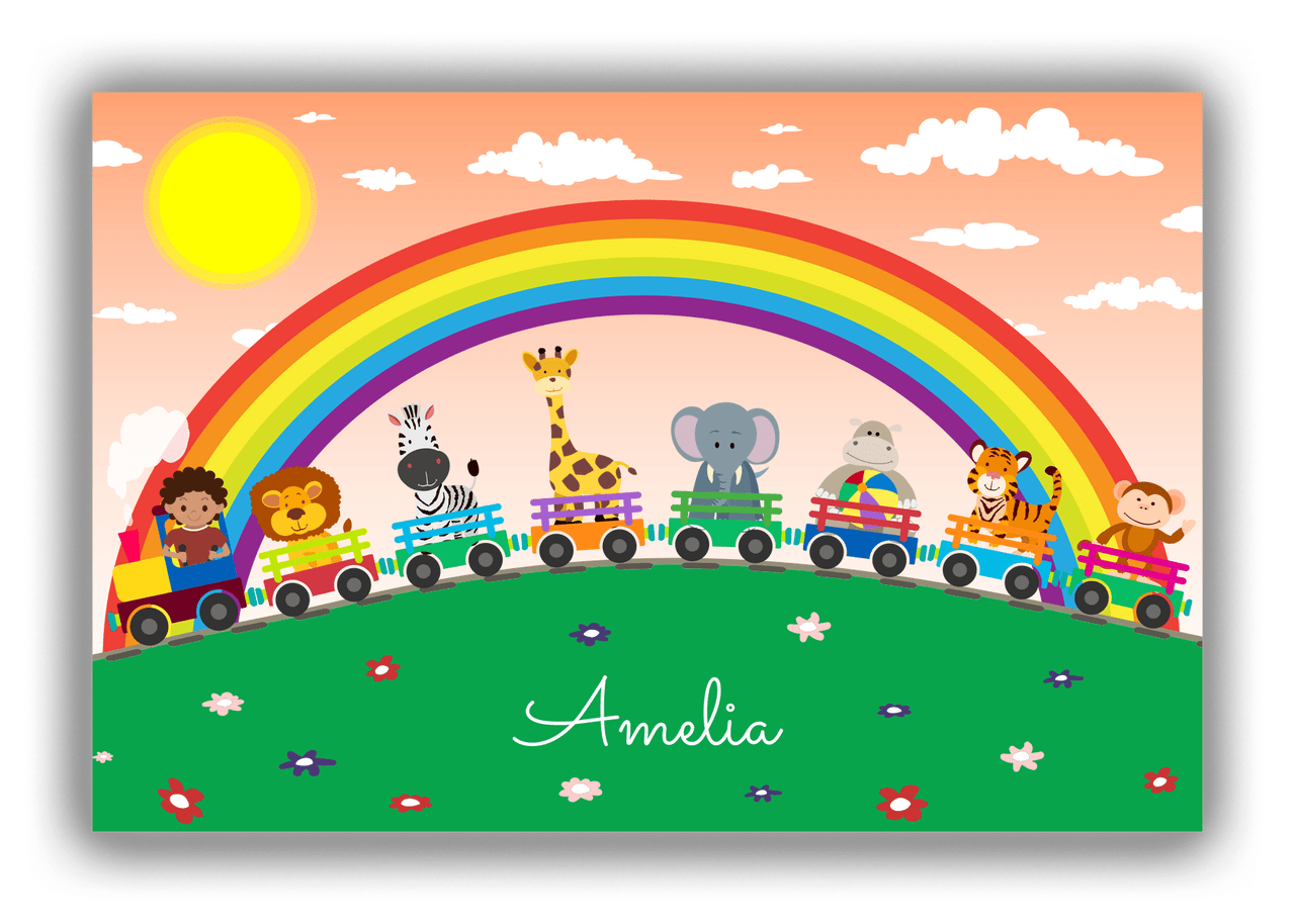 Personalized Rainbow Canvas Wrap & Photo Print V - Animal Train - Black Girl - Front View