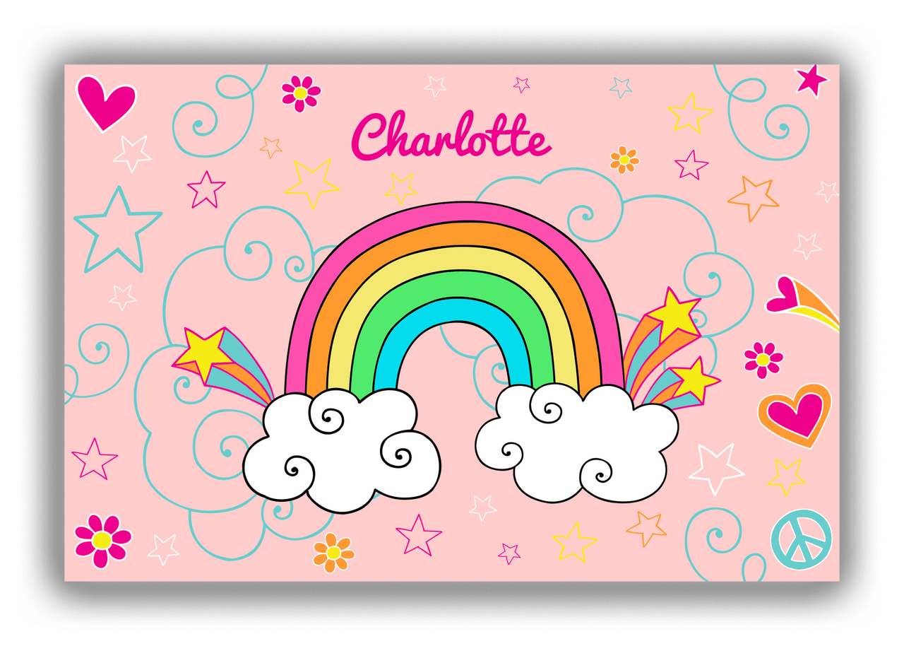 Personalized Rainbow Canvas Wrap & Photo Print VI - Rainbow Doodle - Pink Background - Front View