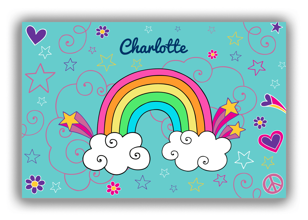 Personalized Rainbow Canvas Wrap & Photo Print VI - Rainbow Doodle - Teal Background - Front View