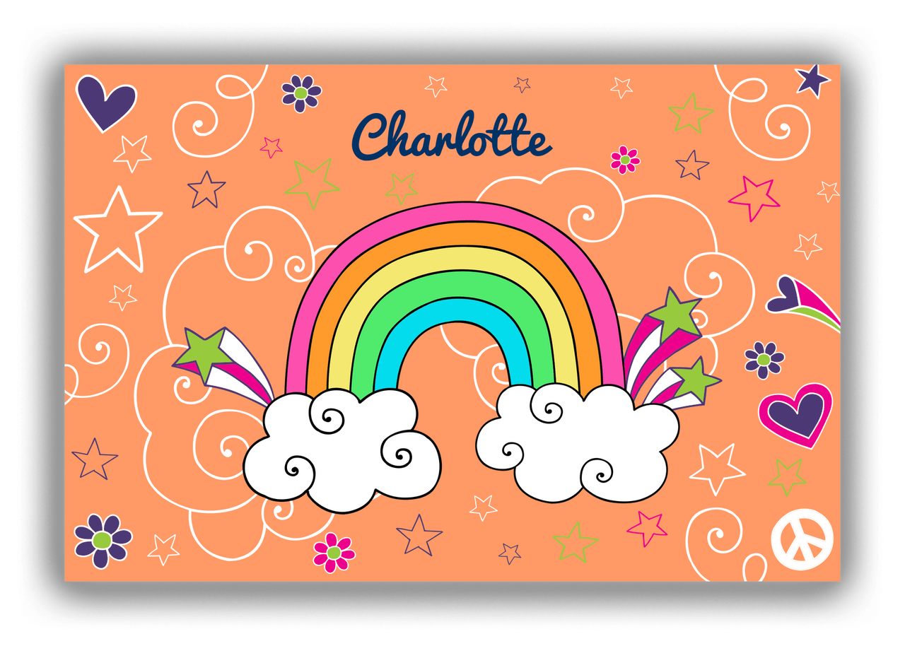 Personalized Rainbow Canvas Wrap & Photo Print VI - Rainbow Doodle - Orange Background - Front View