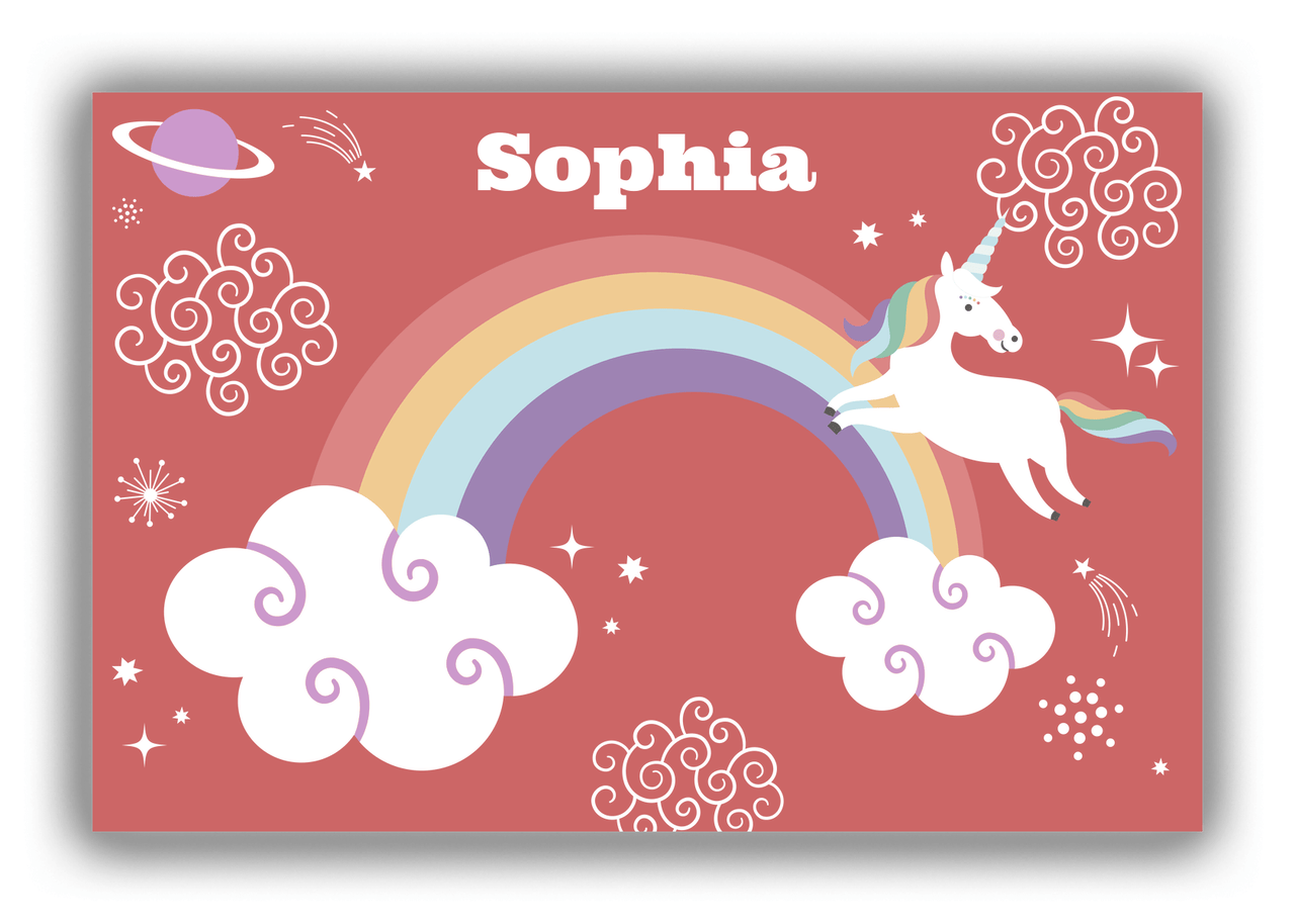 Personalized Rainbow Canvas Wrap & Photo Print VII - Rainbow Unicorn - Red Background - Front View