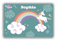 Thumbnail for Personalized Rainbow Canvas Wrap & Photo Print VII - Rainbow Unicorn - Teal Background - Front View