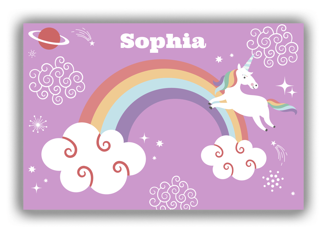 Personalized Rainbow Canvas Wrap & Photo Print VII - Rainbow Unicorn - Purple Background - Front View