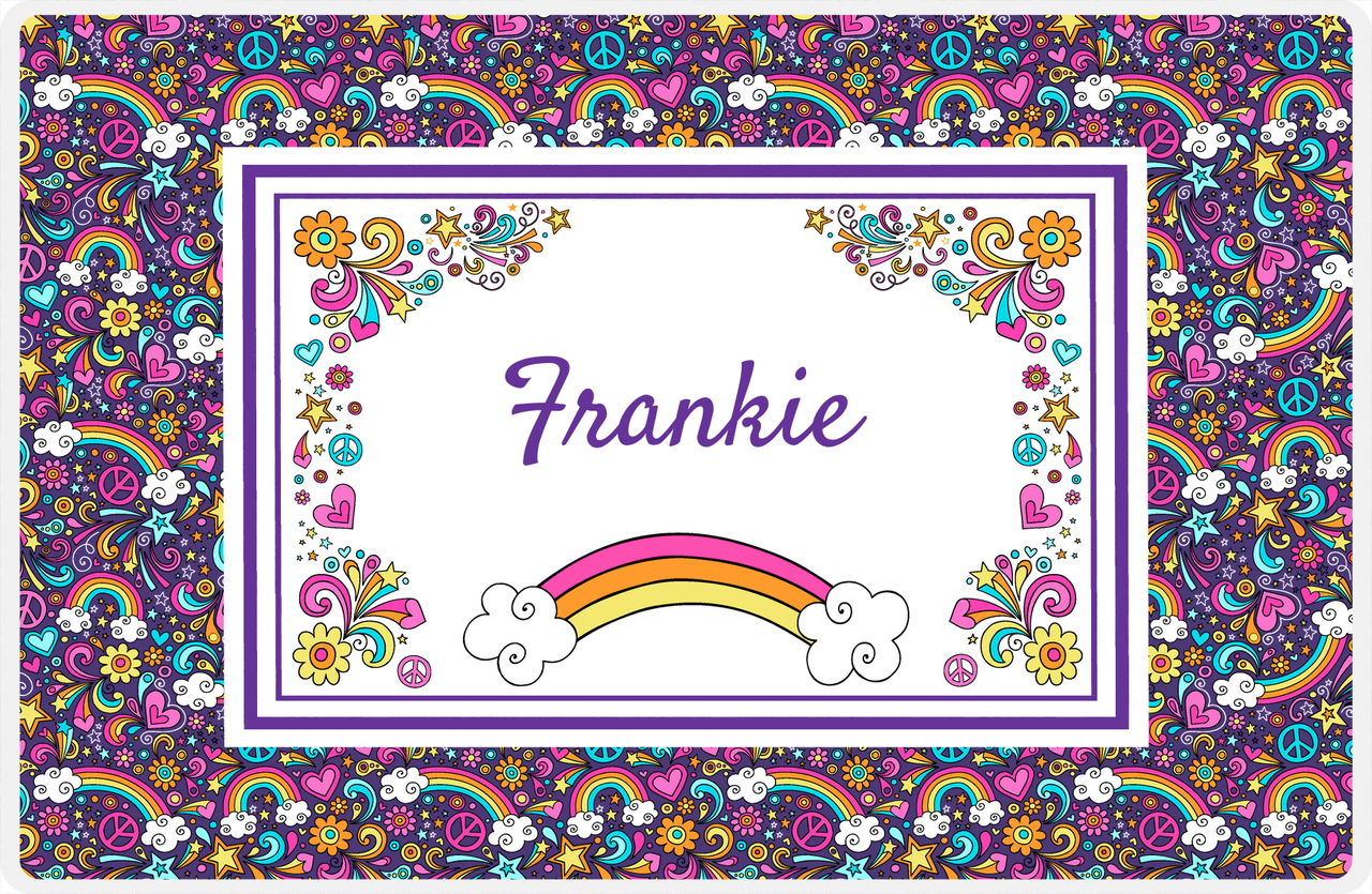 Personalized Rainbow Placemat II - Flower Power - Purple Background -  View