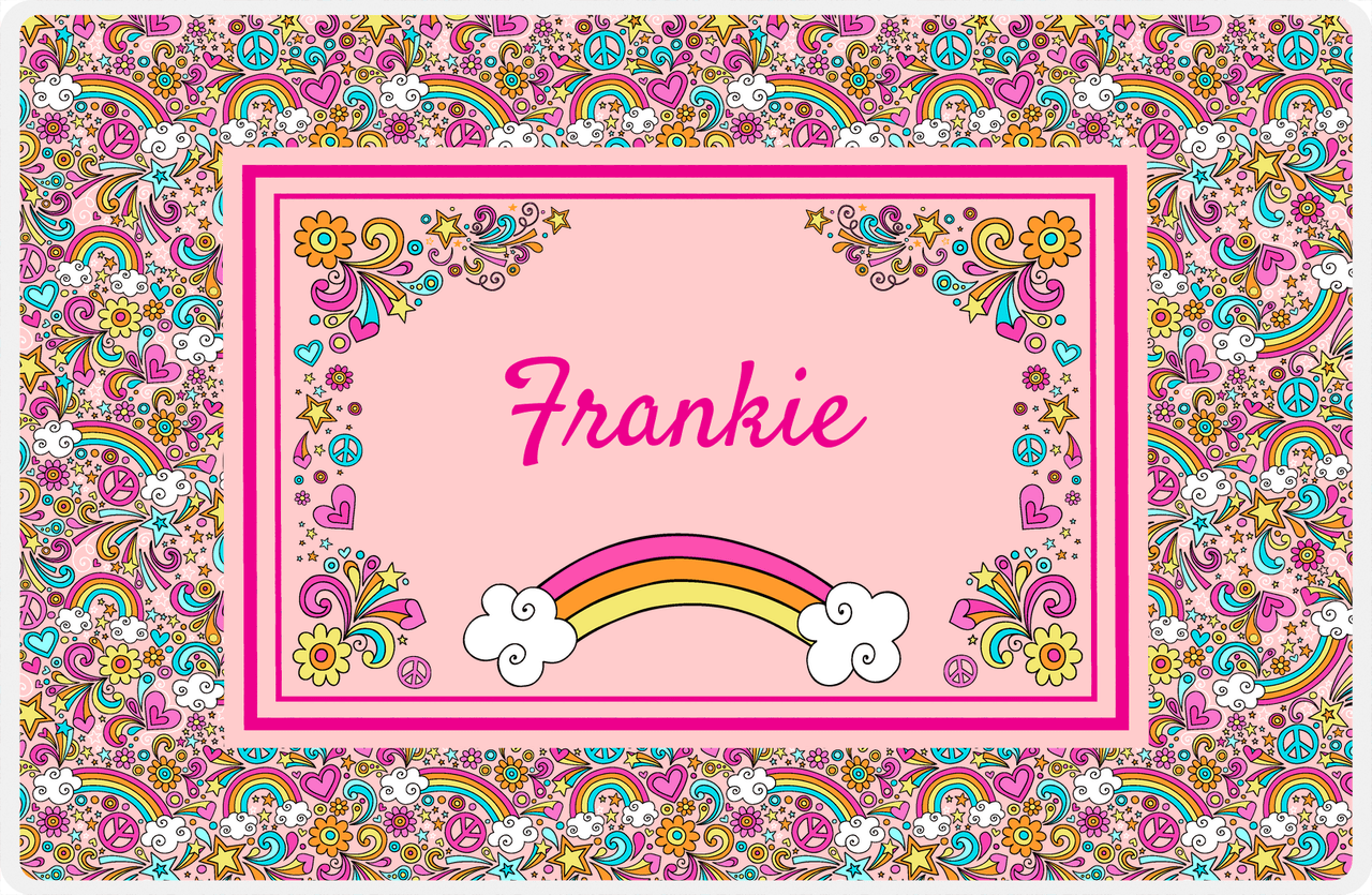 Personalized Rainbow Placemat II - Flower Power - Pink Background -  View