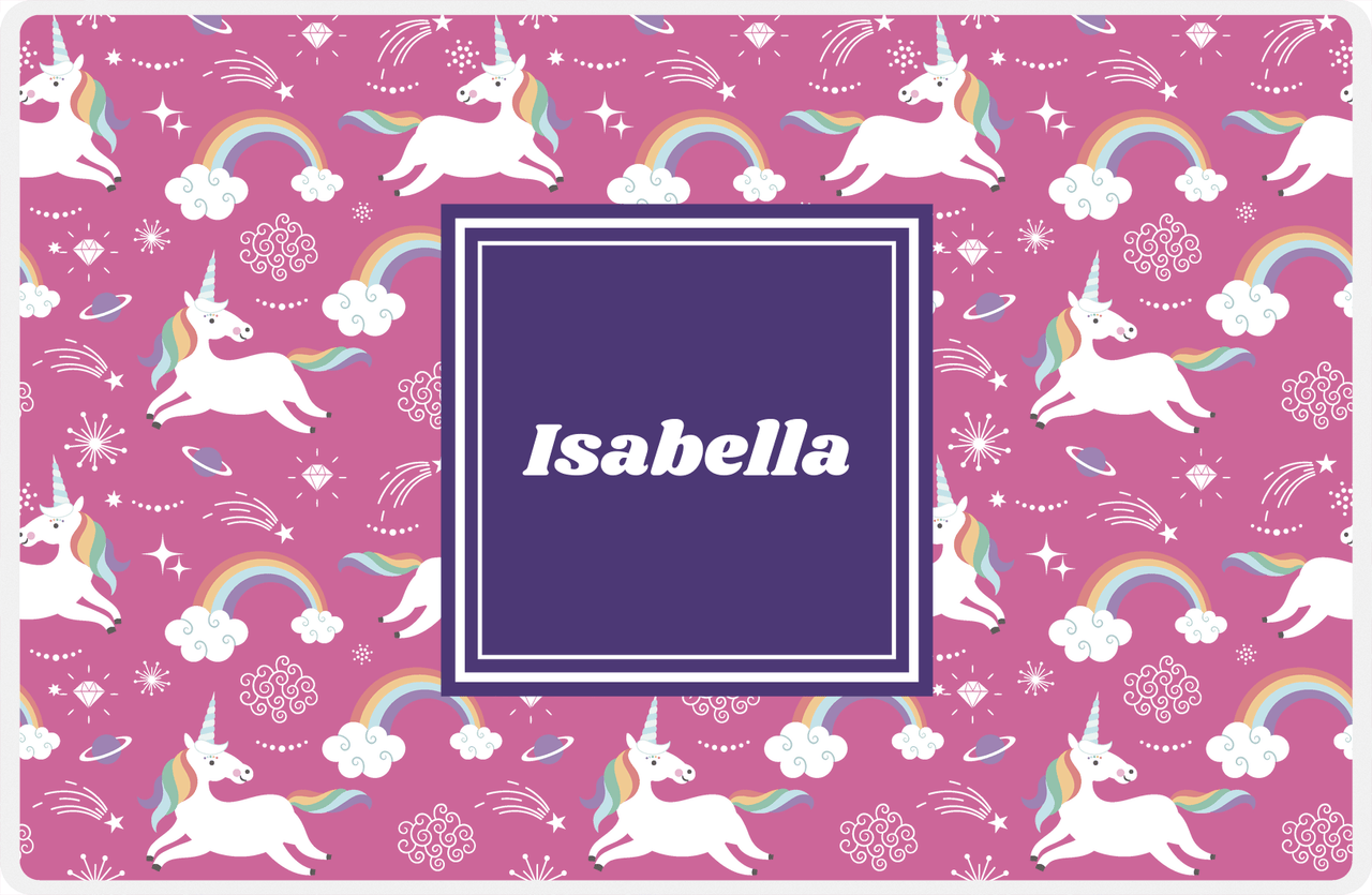 Personalized Rainbow Placemat III - Unicorns - Square Nameplate -  View