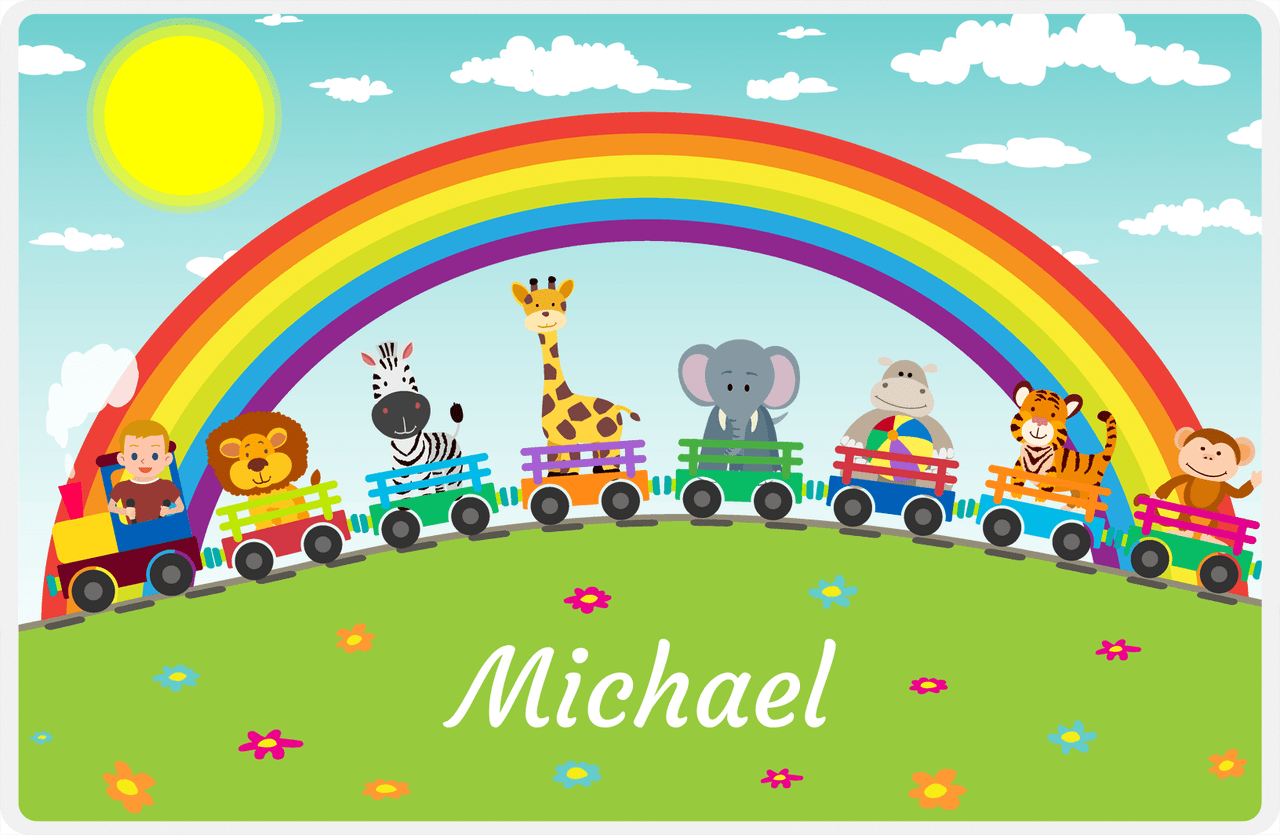 Personalized Rainbow Placemat IV - Animal Train - Blond Hair Boy -  View
