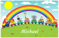 Thumbnail for Personalized Rainbow Placemat IV - Animal Train - Blond Hair Boy -  View
