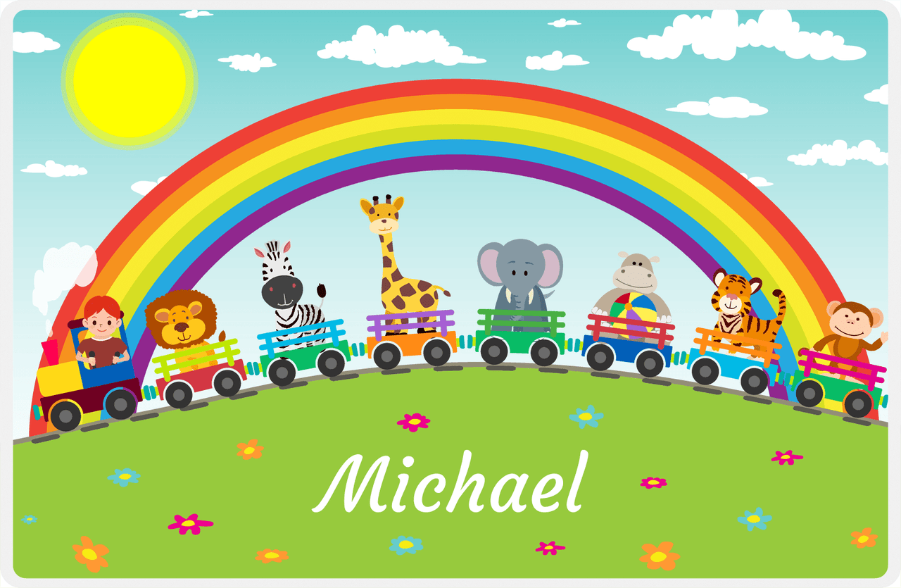 Personalized Rainbow Placemat IV - Animal Train - Redhead Boy -  View