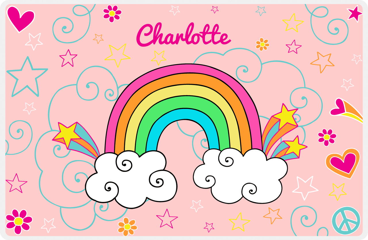 Personalized Rainbow Placemat VI - Rainbow Doodle - Pink Background -  View