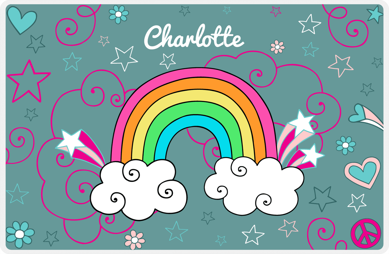 Personalized Rainbow Placemat VI - Rainbow Doodle - Dark Teal Background -  View