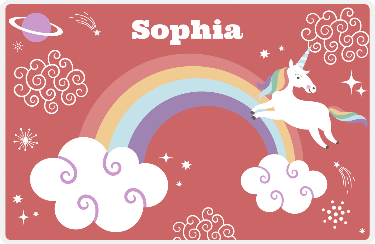 Personalized Rainbow Placemat VII - Rainbow Unicorn - Red Background -  View