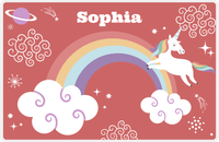 Thumbnail for Personalized Rainbow Placemat VII - Rainbow Unicorn - Red Background -  View