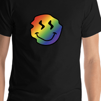 Thumbnail for Personalized Rainbow Wonky Smiley Face T-Shirt - Black - Shirt Close-Up View