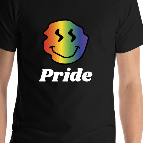 Personalized Rainbow Wonky Smiley Face T-Shirt - Black - Shirt Close-Up View