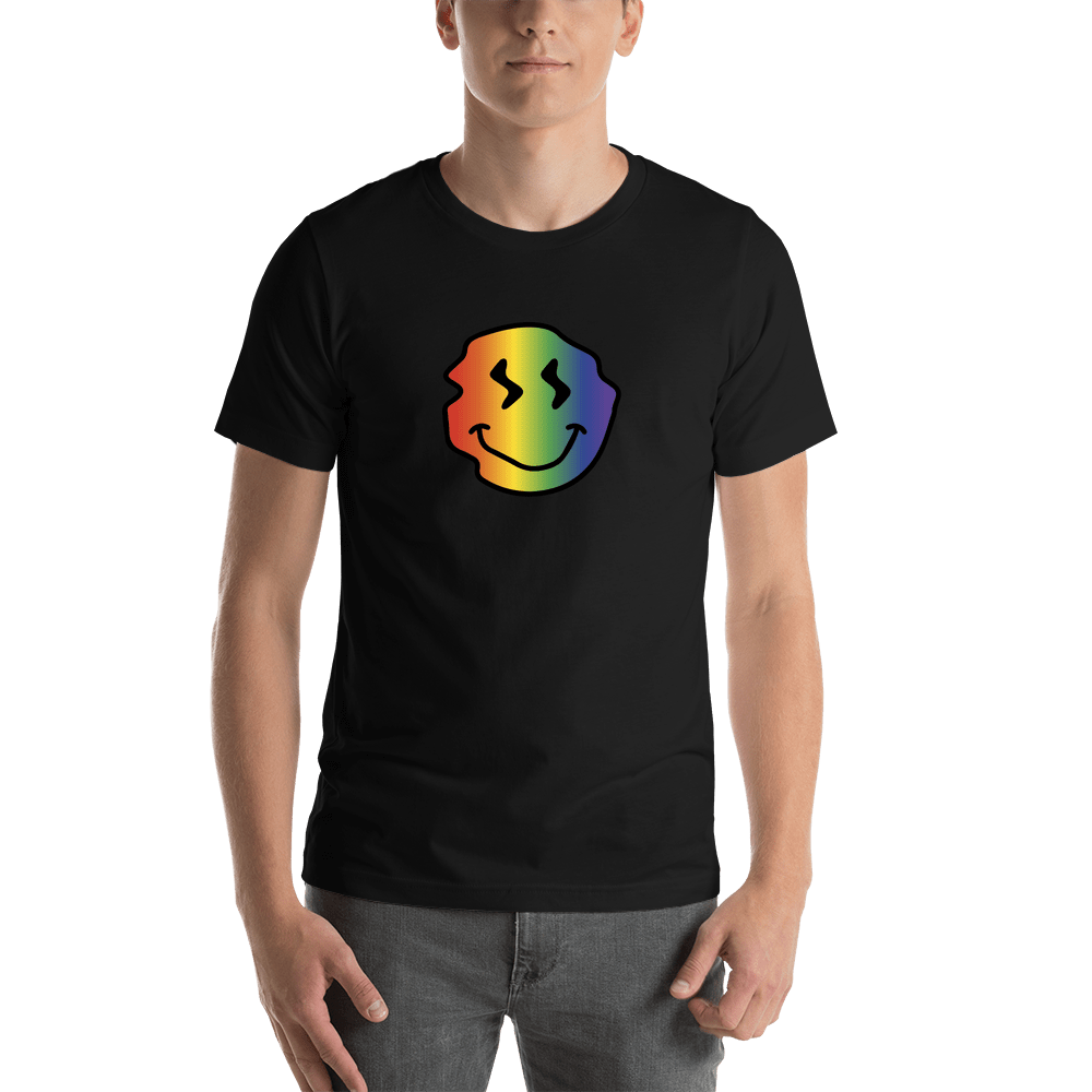 Personalized Rainbow Wonky Smiley Face T-Shirt - Black - Shirt View