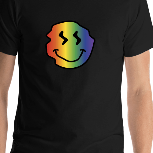 Personalized Rainbow Wonky Smiley Face T-Shirt - Black - Shirt Close-Up View