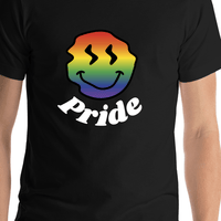 Thumbnail for Personalized Rainbow Wonky Smiley Face T-Shirt - Black - Shirt Close-Up View