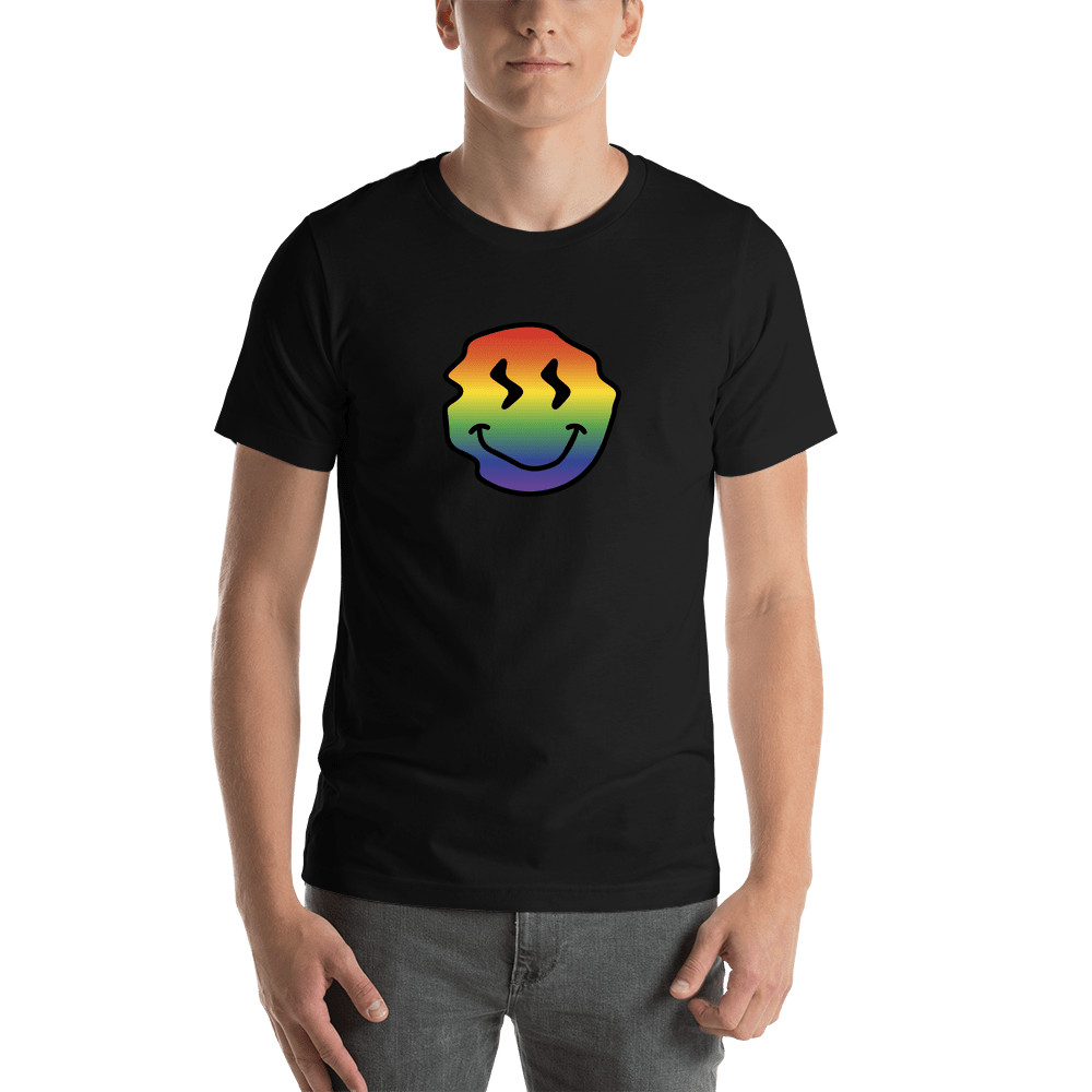 Personalized Rainbow Wonky Smiley Face T-Shirt - Black - Shirt View