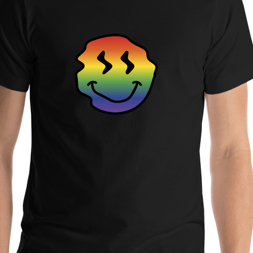 Personalized Rainbow Wonky Smiley Face T-Shirt - Black - Shirt Close-Up View