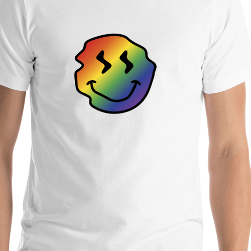 Personalized Rainbow Wonky Smiley Face T-Shirt - White - Shirt Close-Up View