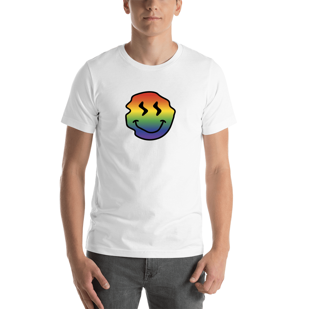 Personalized Rainbow Wonky Smiley Face T-Shirt - White - Shirt View