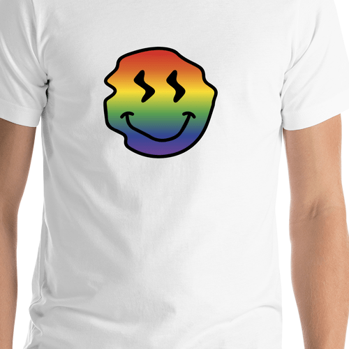 Personalized Rainbow Wonky Smiley Face T-Shirt - White - Shirt Close-Up View