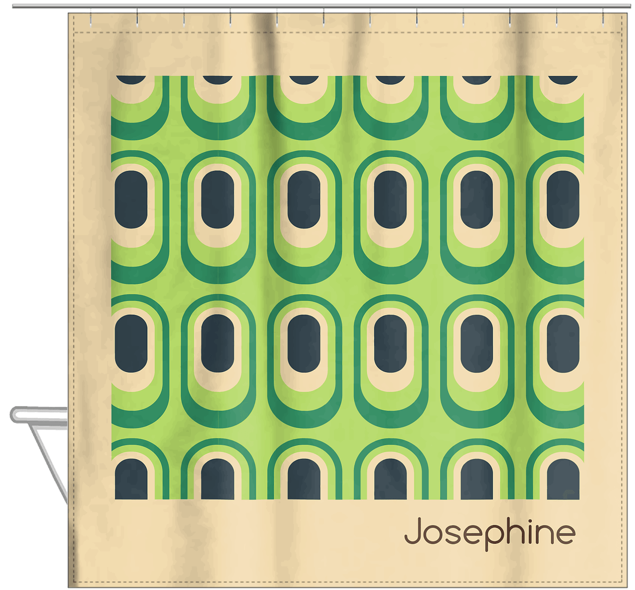 Personalized Retro Avocado Shower Curtain - Hanging View
