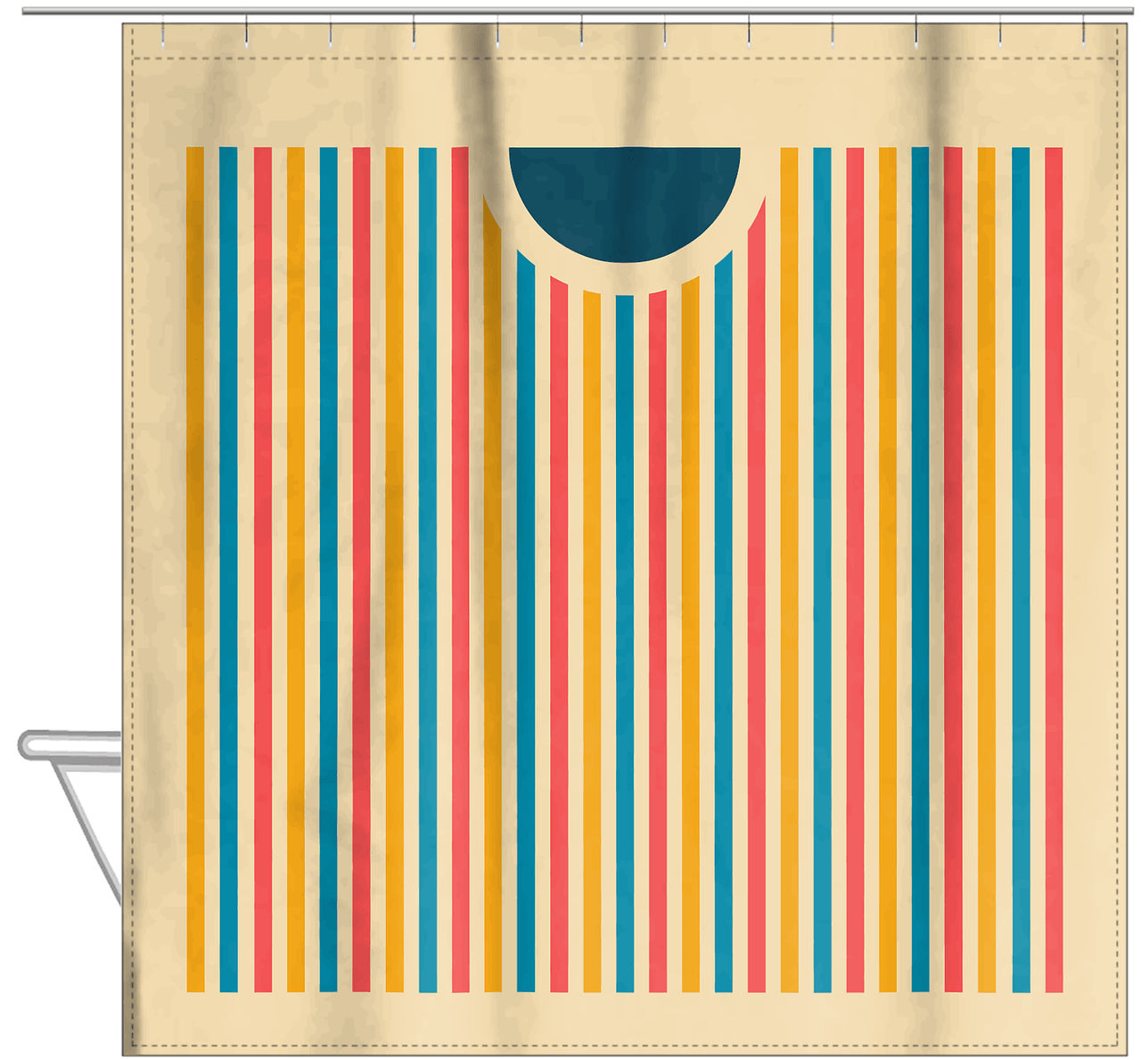 Personalized Retro Circle Stripes Shower Curtain - Hanging View