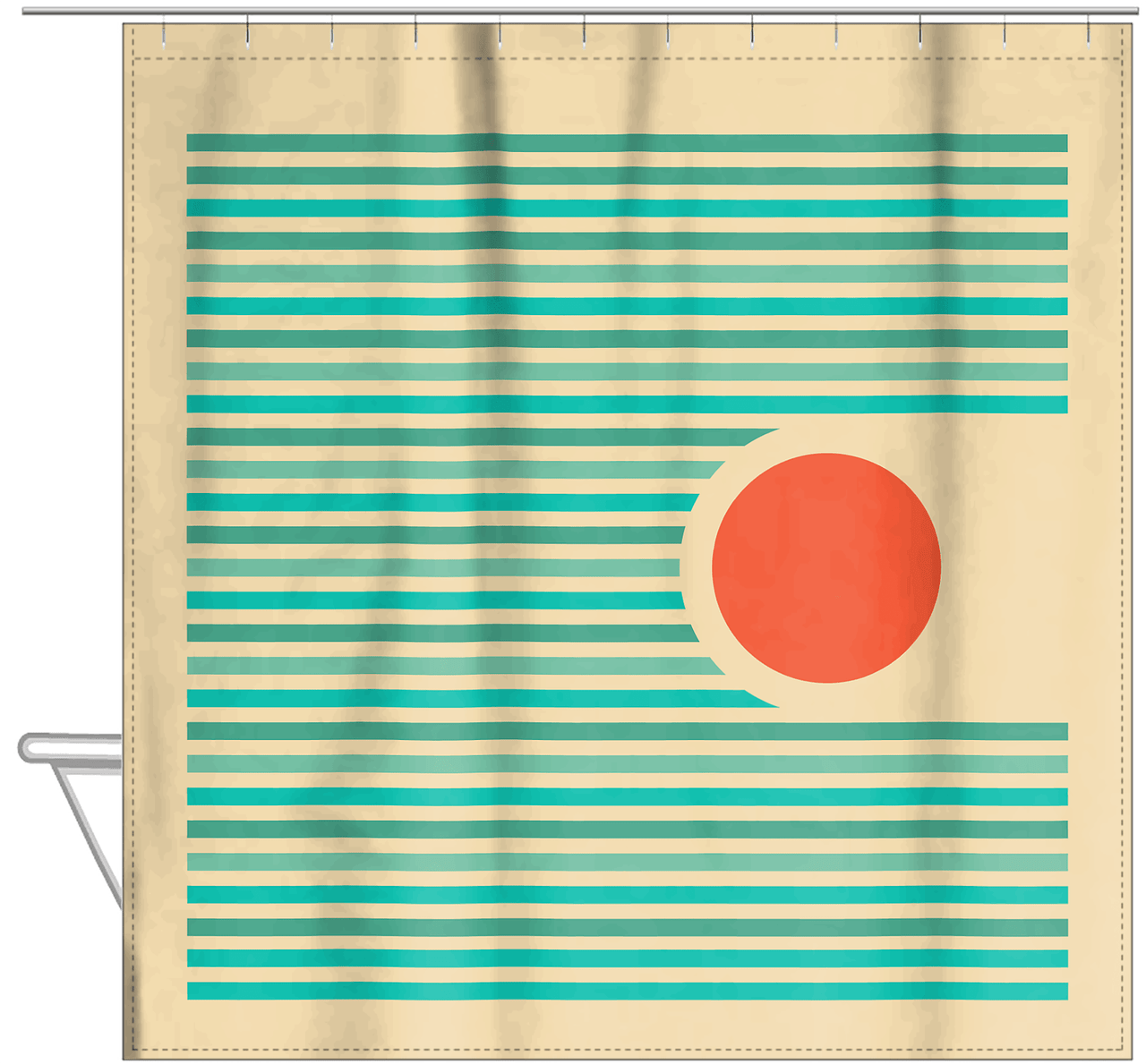 Personalized Retro Circle Stripes Shower Curtain - Hanging View