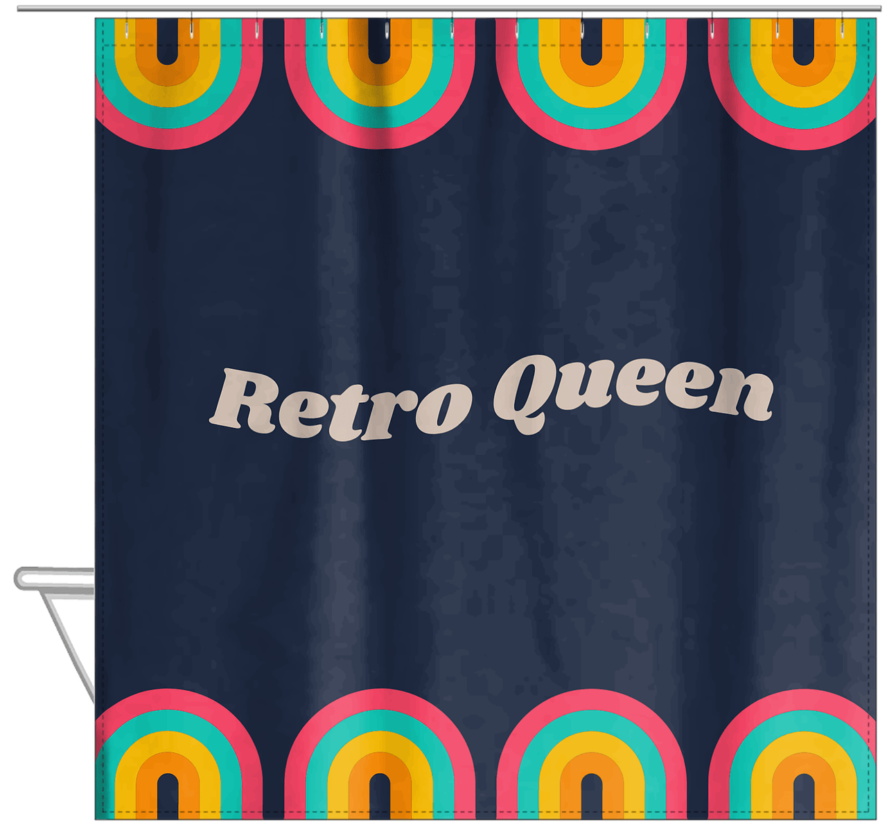 Retro Distorted Text Shower Curtain - Hanging View