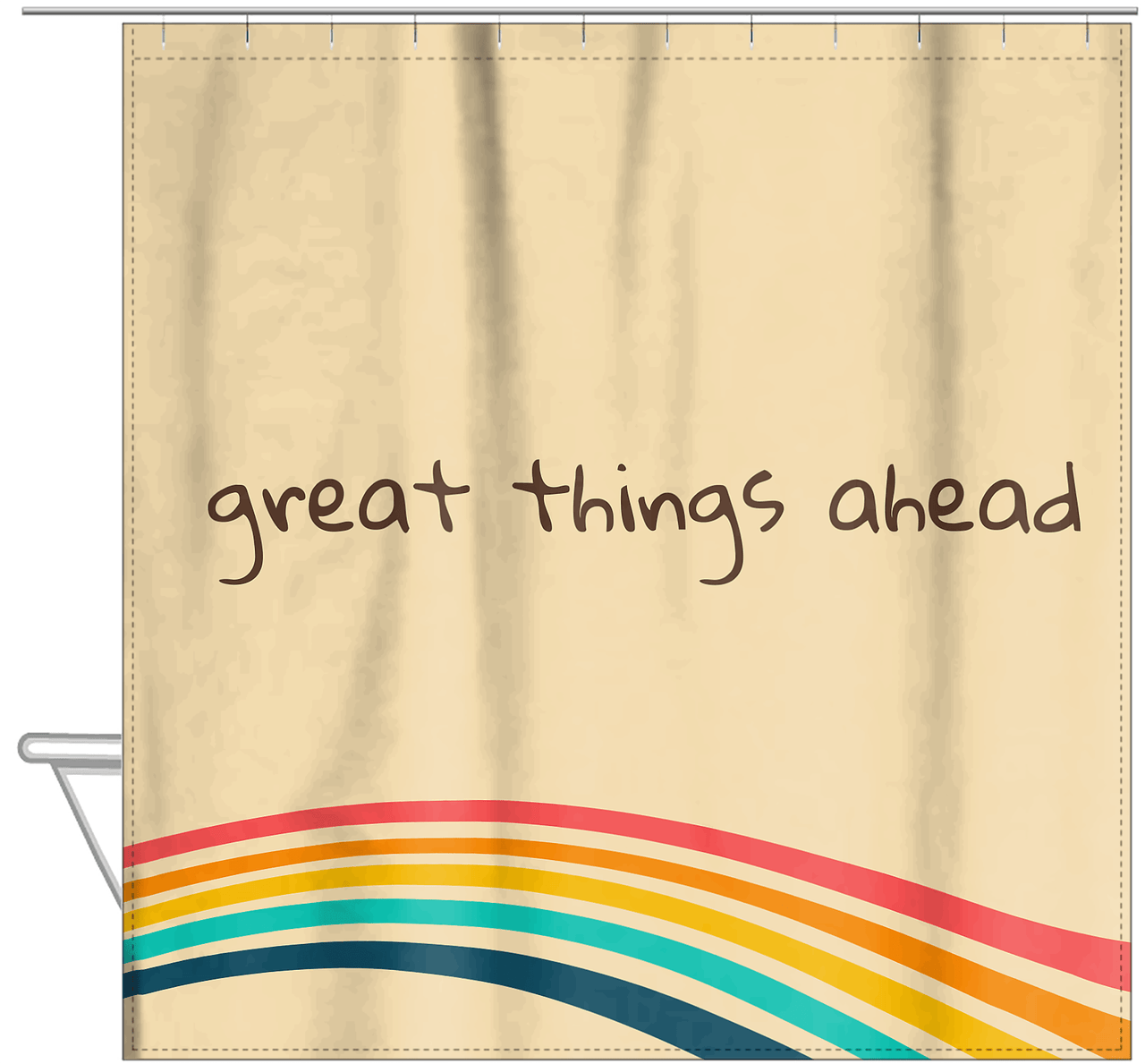Retro Great Things Ahead Shower Curtain - Hanging View