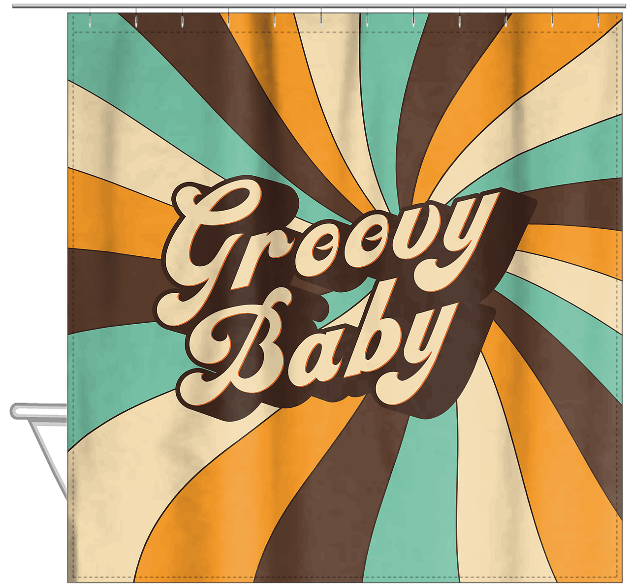Retro Groovy Baby Shower Curtain - Hanging View