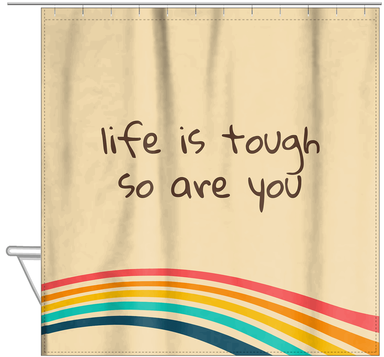 Retro Life is Tough Shower Curtain - Hanging View