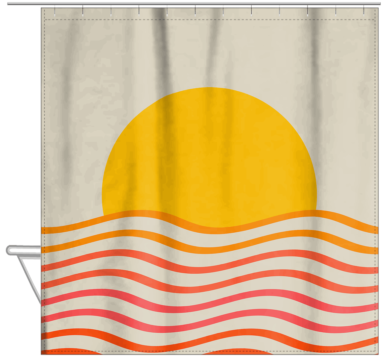 Retro Ocean Sunset Shower Curtain - Hanging View