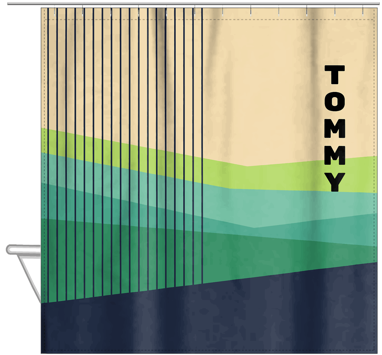 Personalized Retro Mountain Shower Curtain - Hanging View