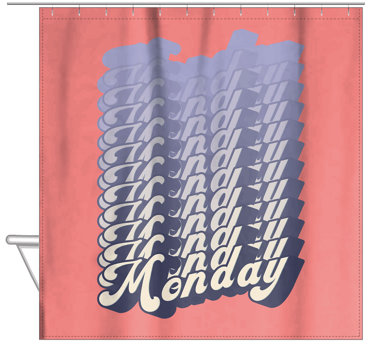 Retro Monday Shower Curtain - Hanging View