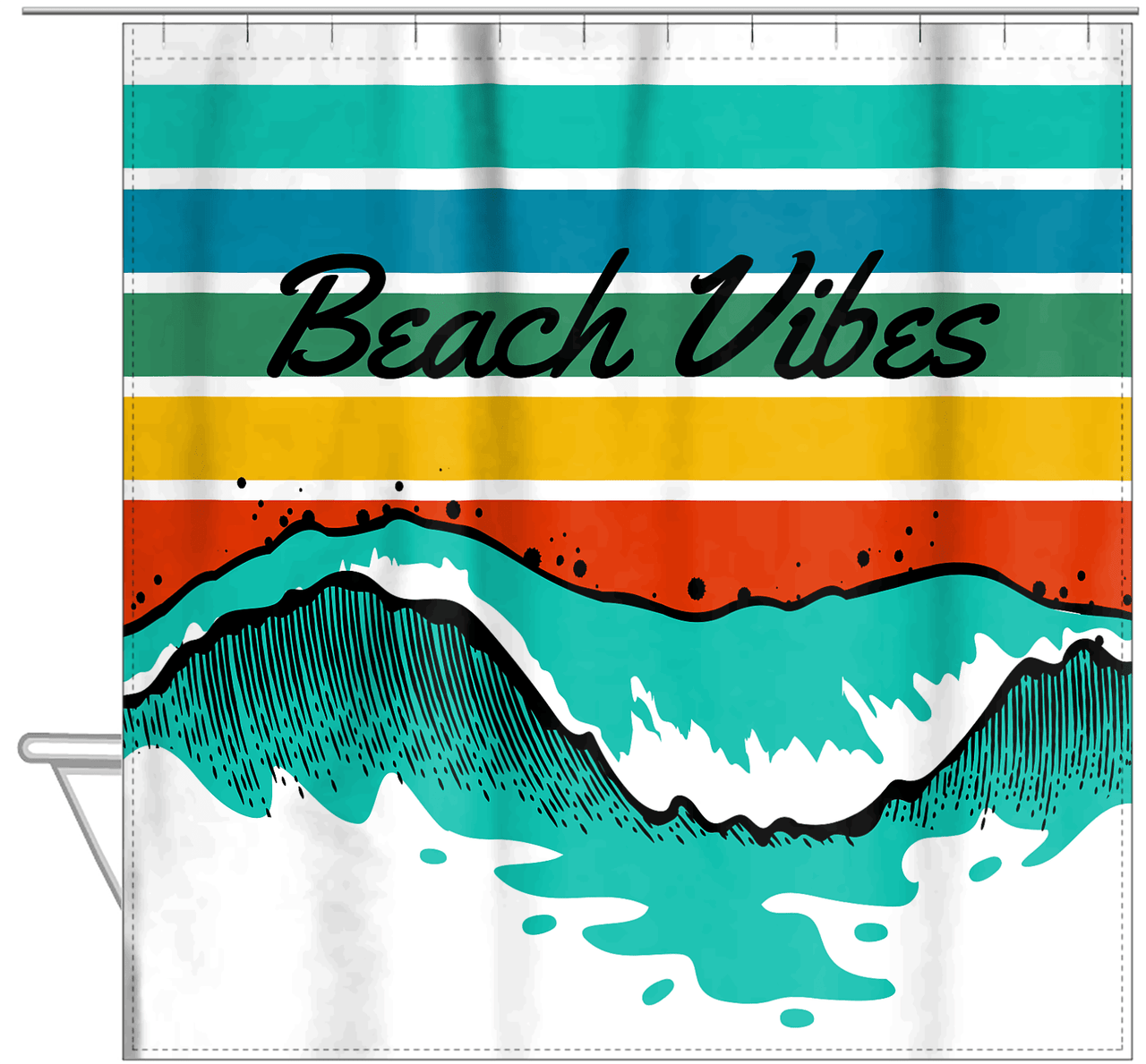 Personalized Retro Ocean Wave Shower Curtain - Hanging View