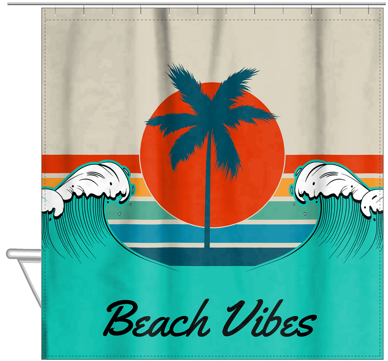 Personalized Retro Ocean Wave Shower Curtain - Hanging View