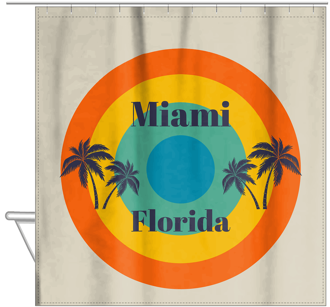 Personalized Retro Palm Trees Shower Curtain - Hanging View