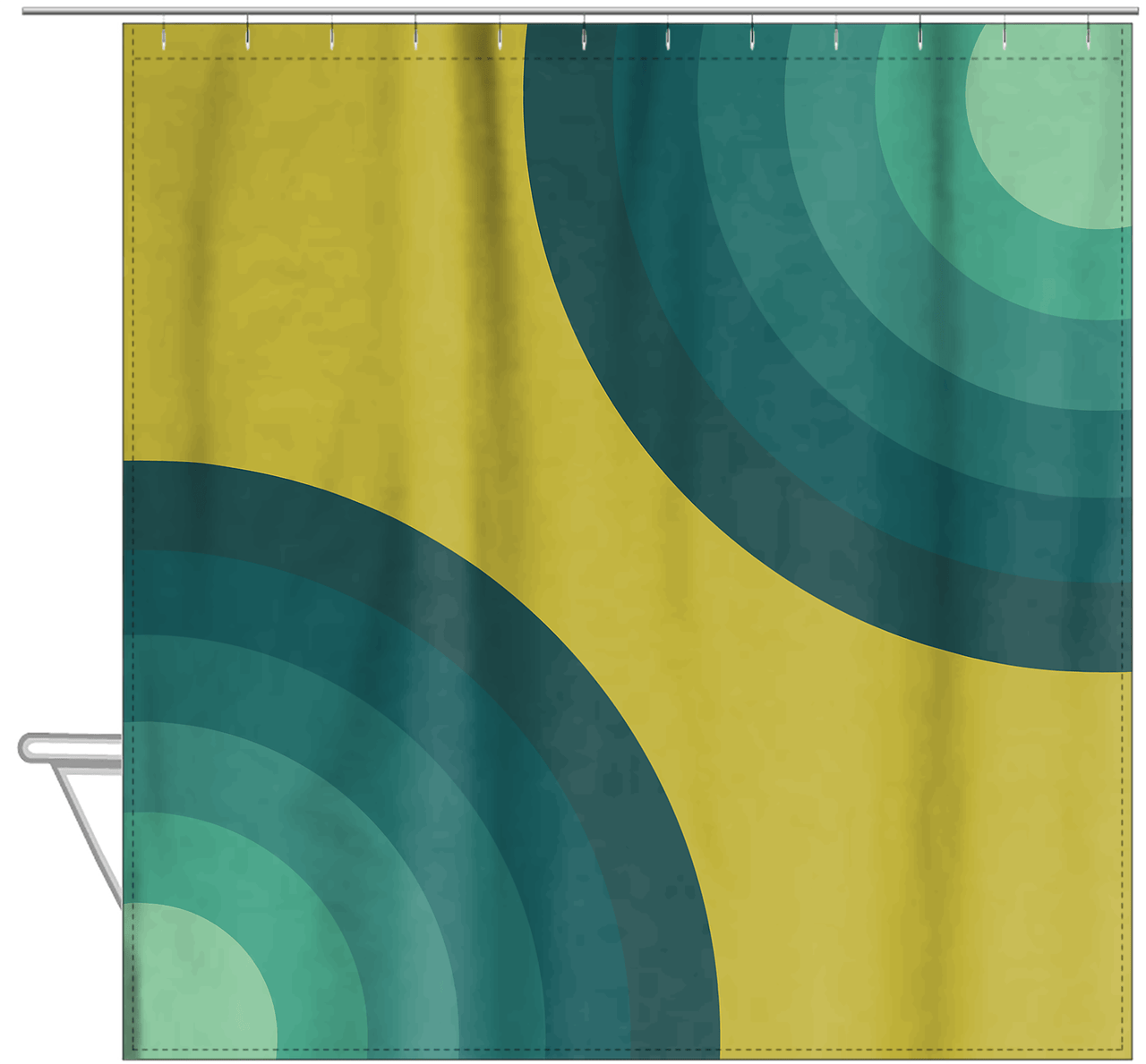 Retro Radial Shower Curtain - Hanging View
